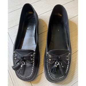 Aerosoles Womens Black Leather Loafers‎ Sz 9.5 B Cushioned Shoes W/ Tassels.